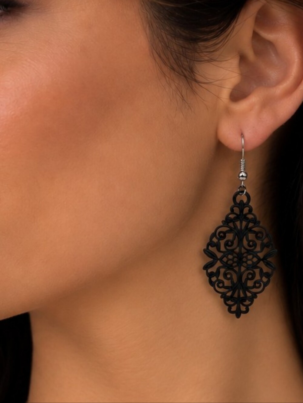 💎 Black Filigree Dangle Earrings Ornate Gothic Victorian Statement Boho